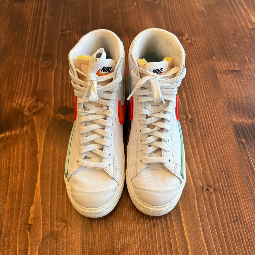 Nike Women’s Sneakers - White with Orange and Green Accents- Trail Blazers